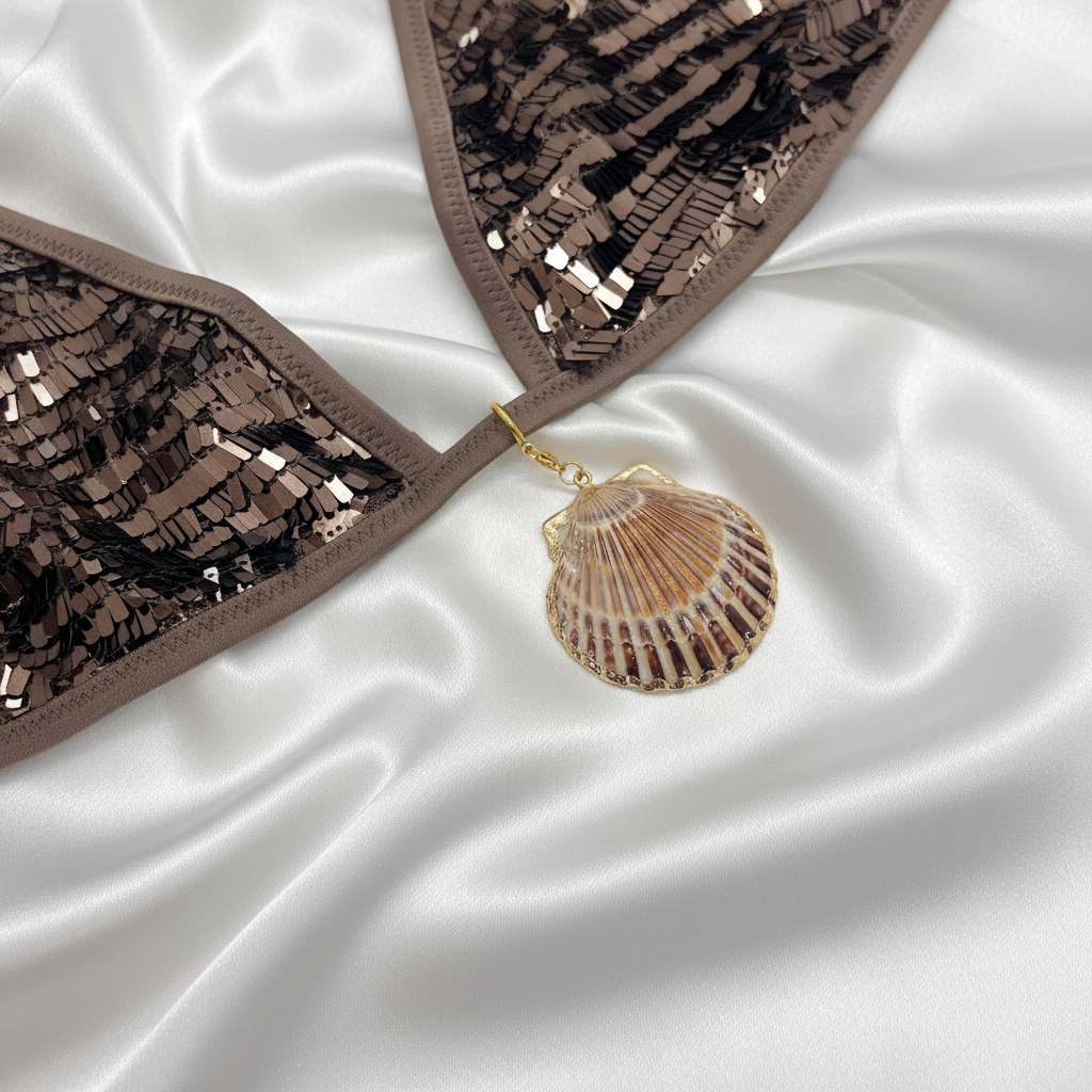 Bijou de maillot de bain - charm coquille Saint-Jacques naturelle avec contour doré, vue 1