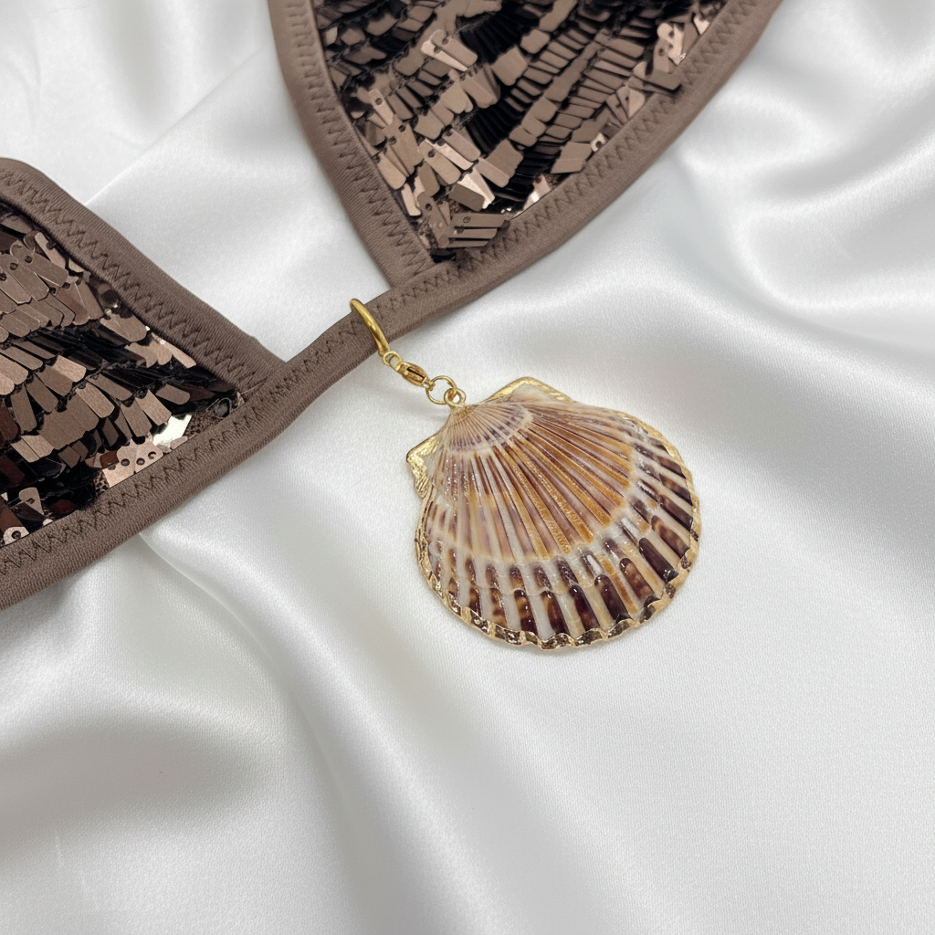 Bijou de maillot de bain - charm coquille Saint-Jacques naturelle avec contour doré, vue 2