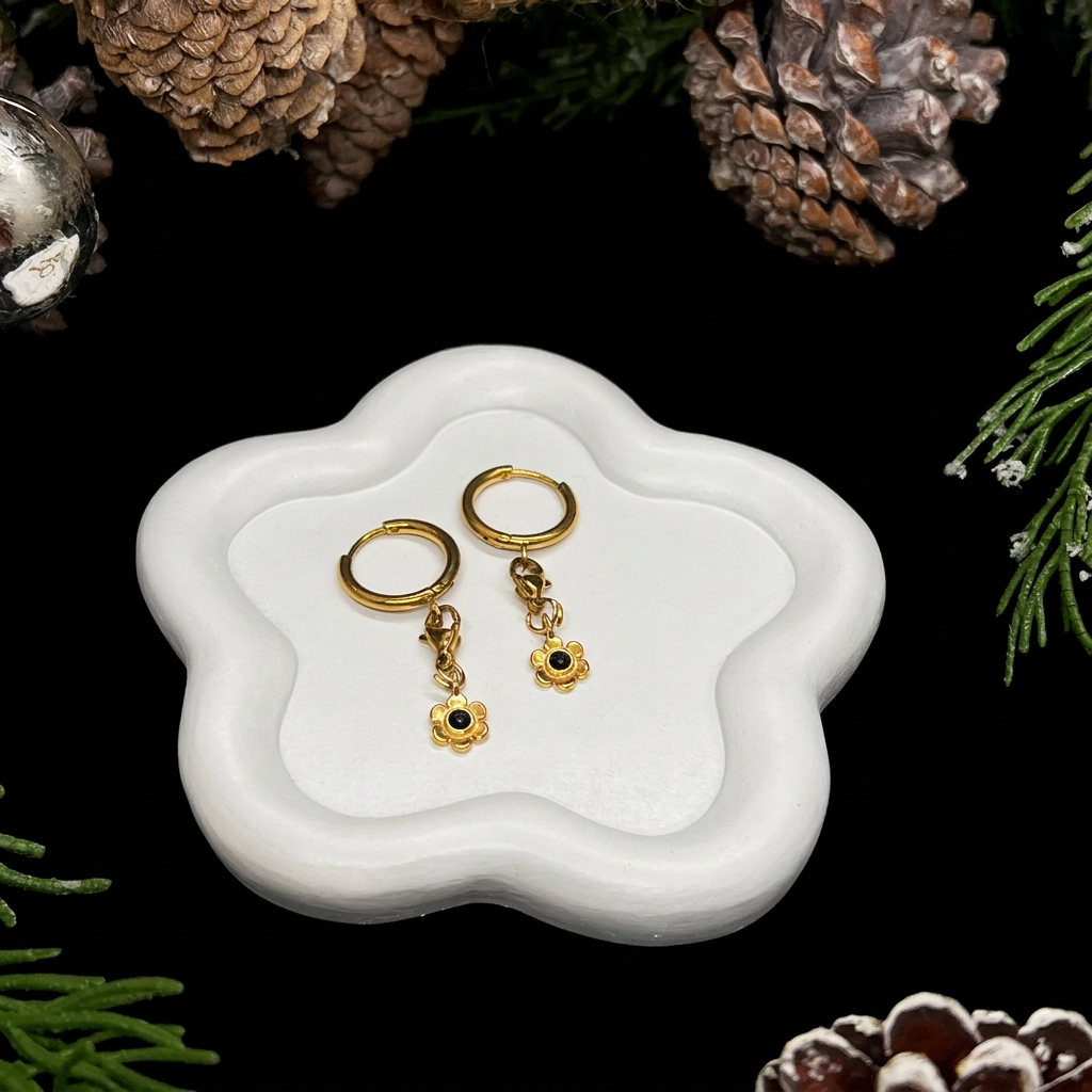 Boucles d’oreilles fleurs, vue rapprochée