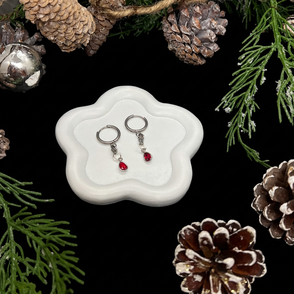 Boucles d’oreilles rouges, vue complète