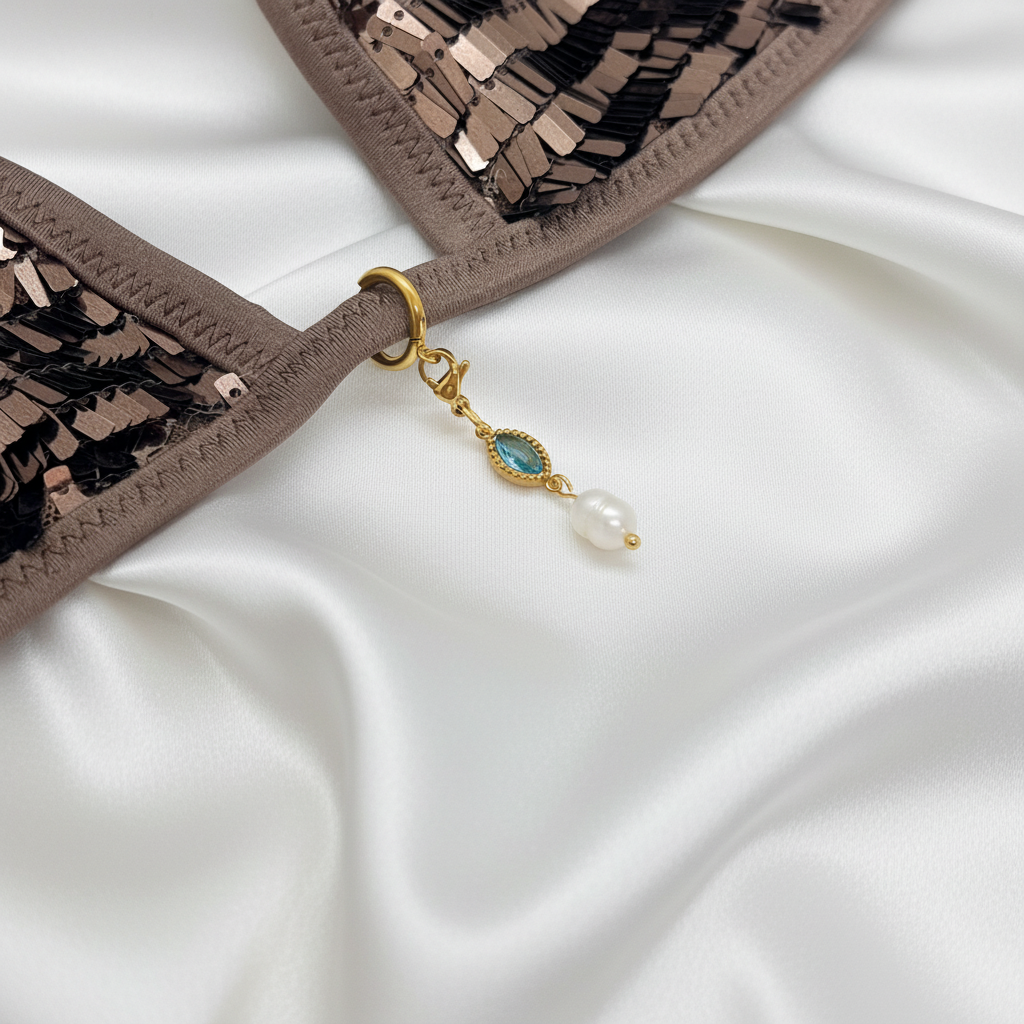 Charme perle+topaze sur maillot bronze - vue 2