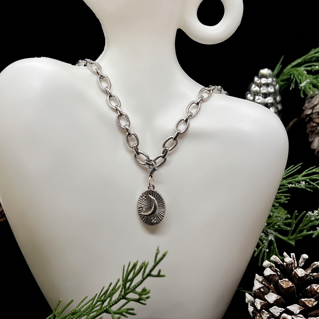 Collier argenté, vue rapprochée