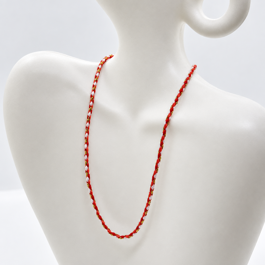 Cordon tressé rouge, détail