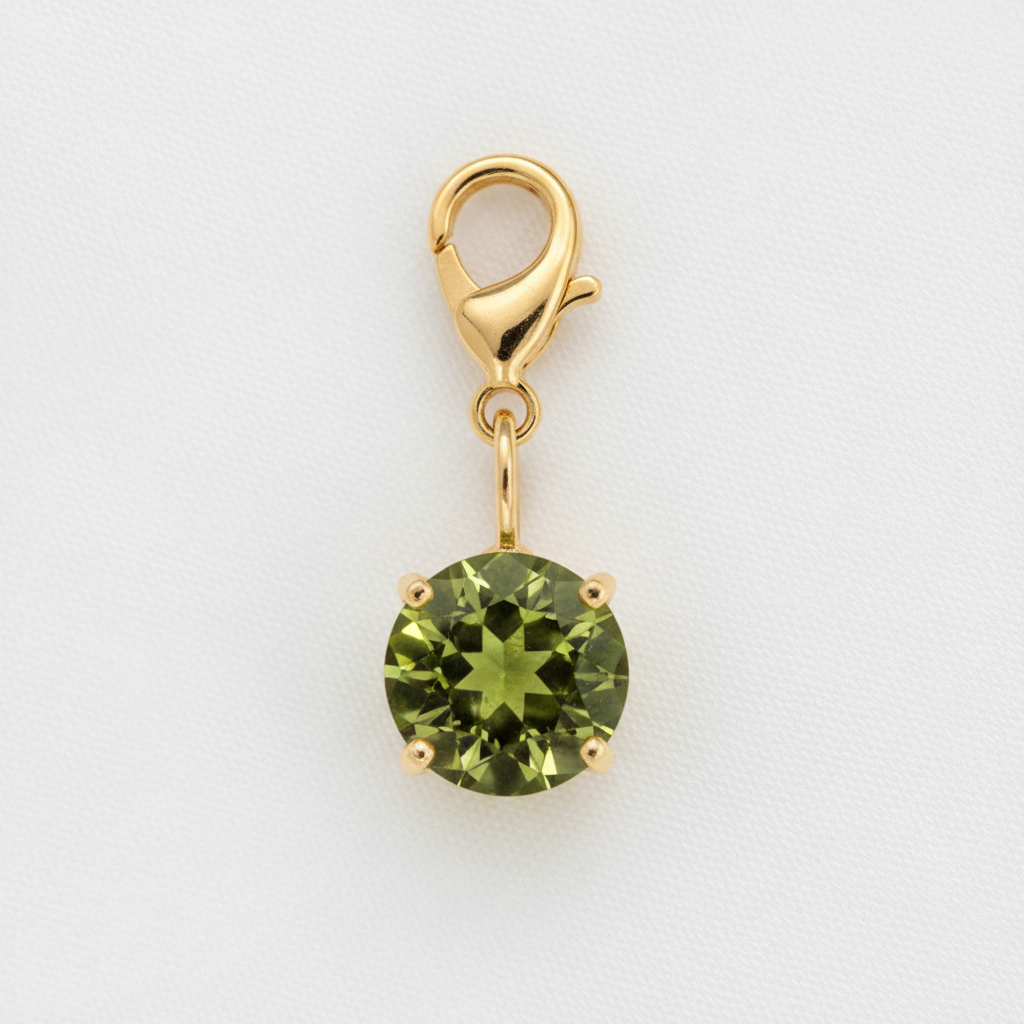 Pendentif rond vert olive avec mousqueton